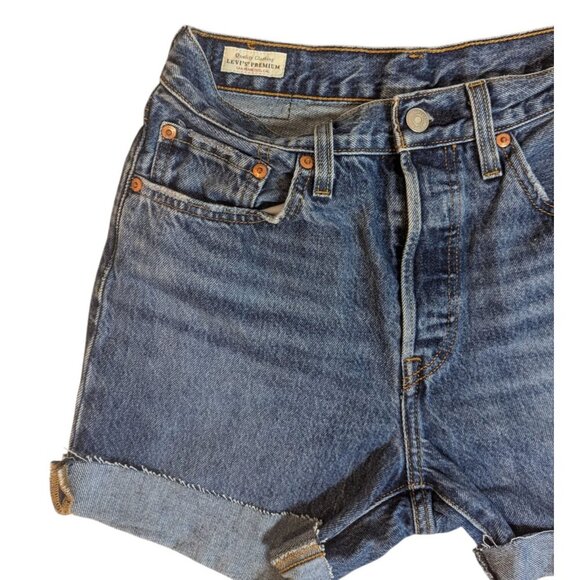 Levi's 501 Shorts Womens Blue High Rise Denim Button Fly - Picture 4 of 5